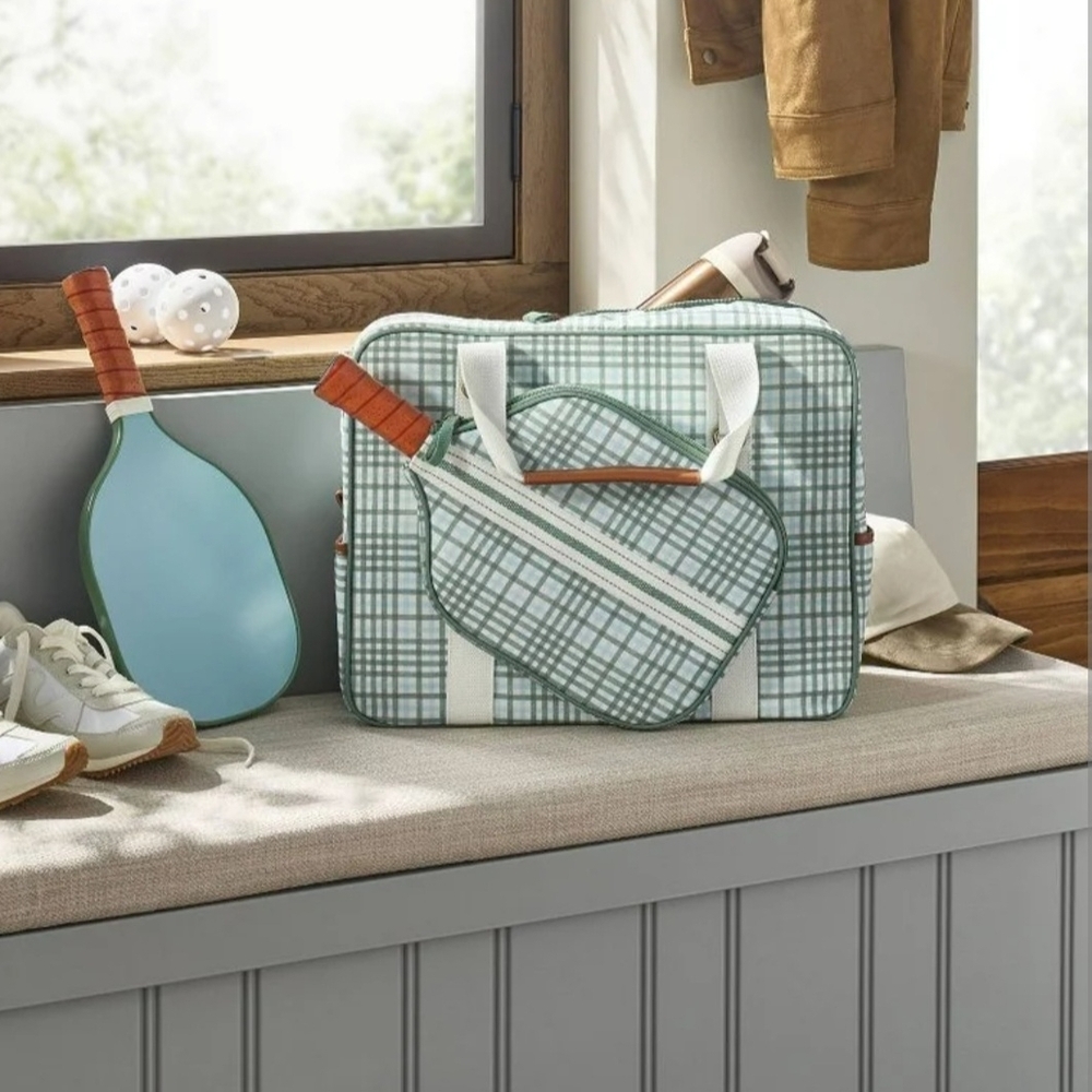 Hearth & Hand With Magnolia Plaid Pickleball Bag & PaddleCover Set Green/Blue